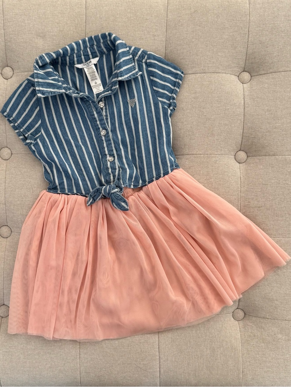 NWOT - GUESS Girls Striped Chambray Top with Pink Tulle Skirt Dress - Size 4t